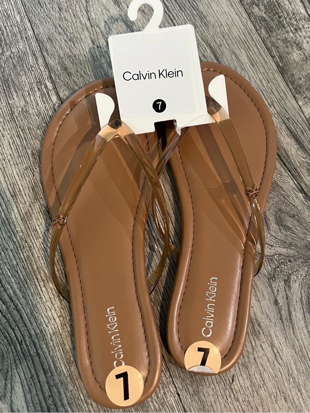 Calvin Klein Tan Slip-On Thong Sandals